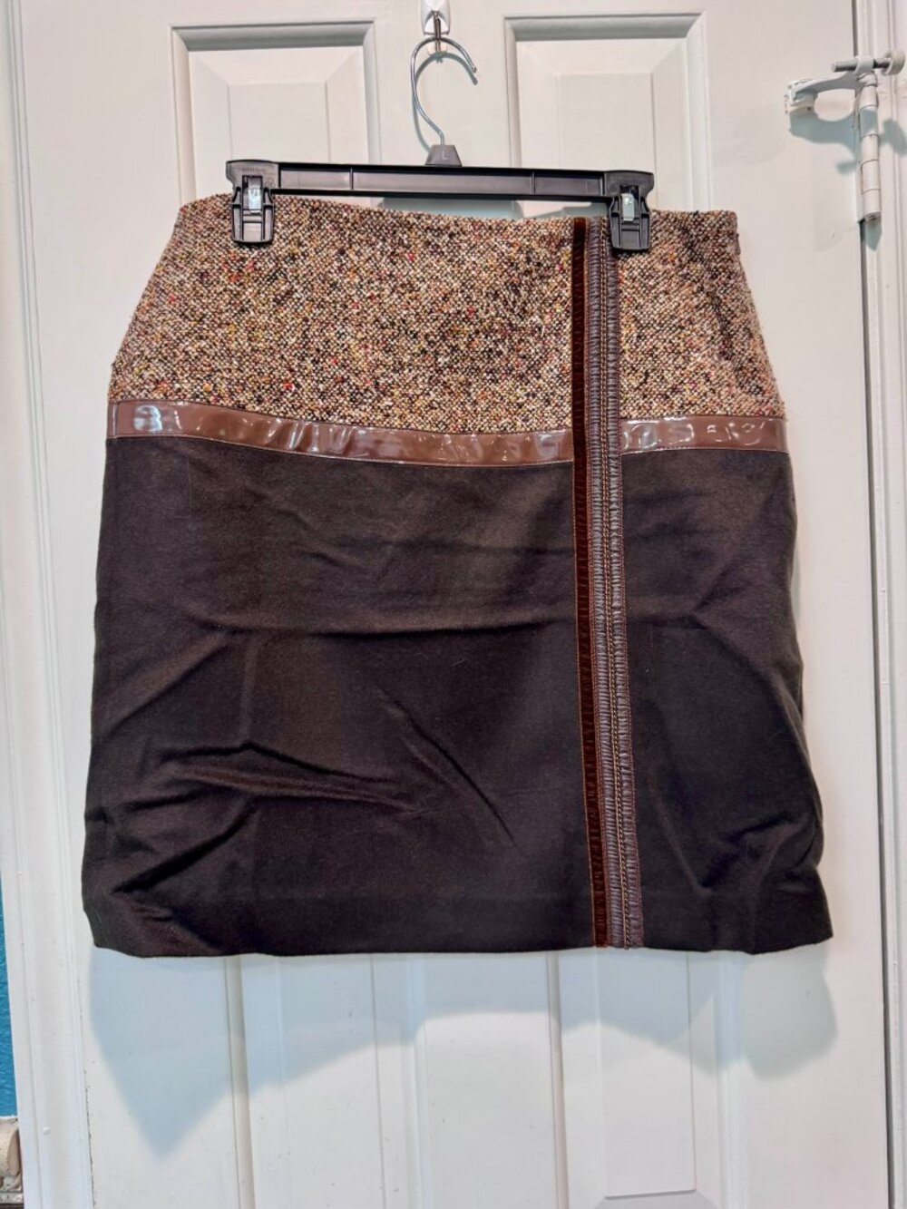 Mixed Texture Mini Skirt – Tweed & Faux Leather